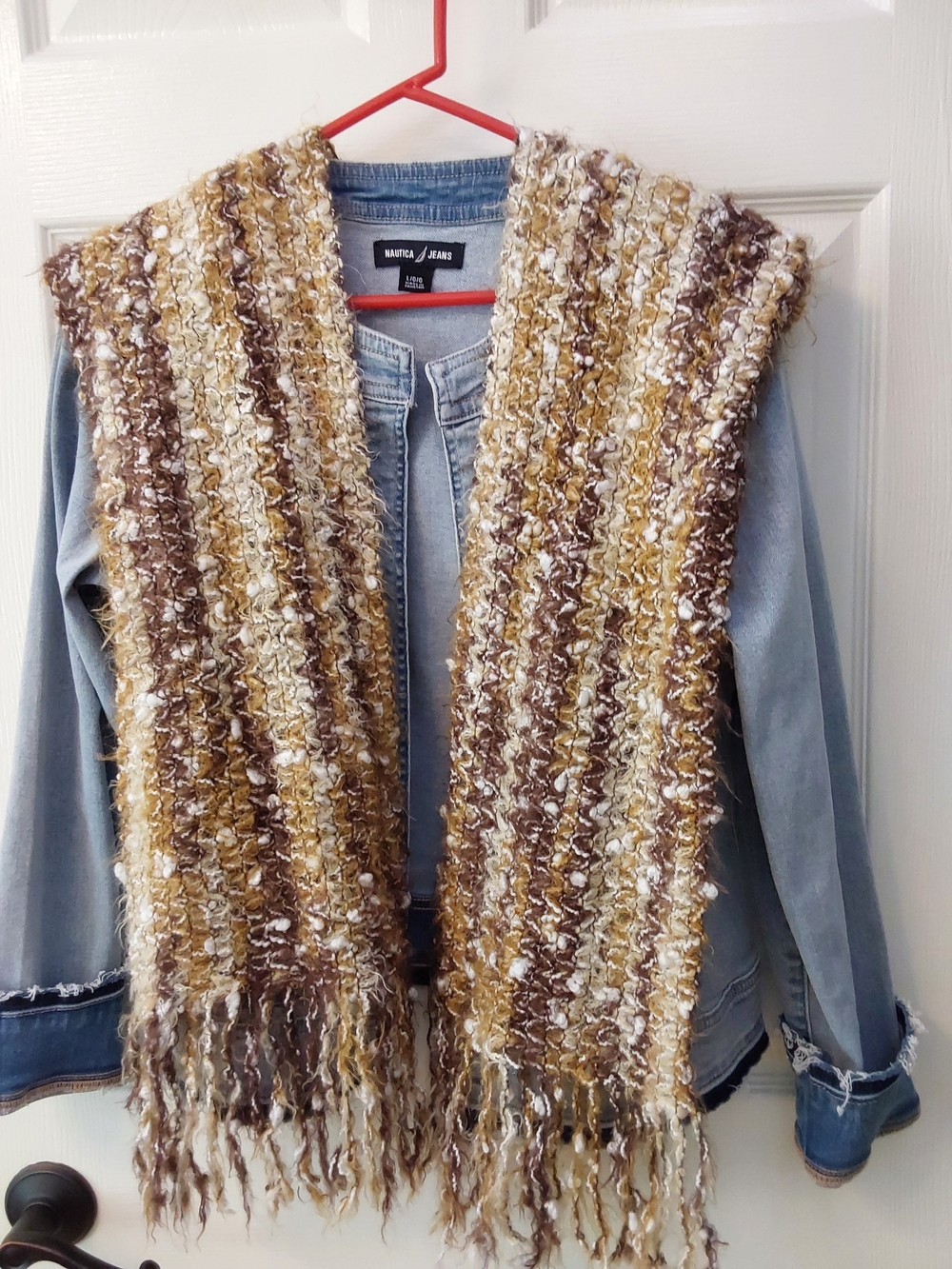 Multitone Fringe Knit Scarf in Brown, Tan & Cream